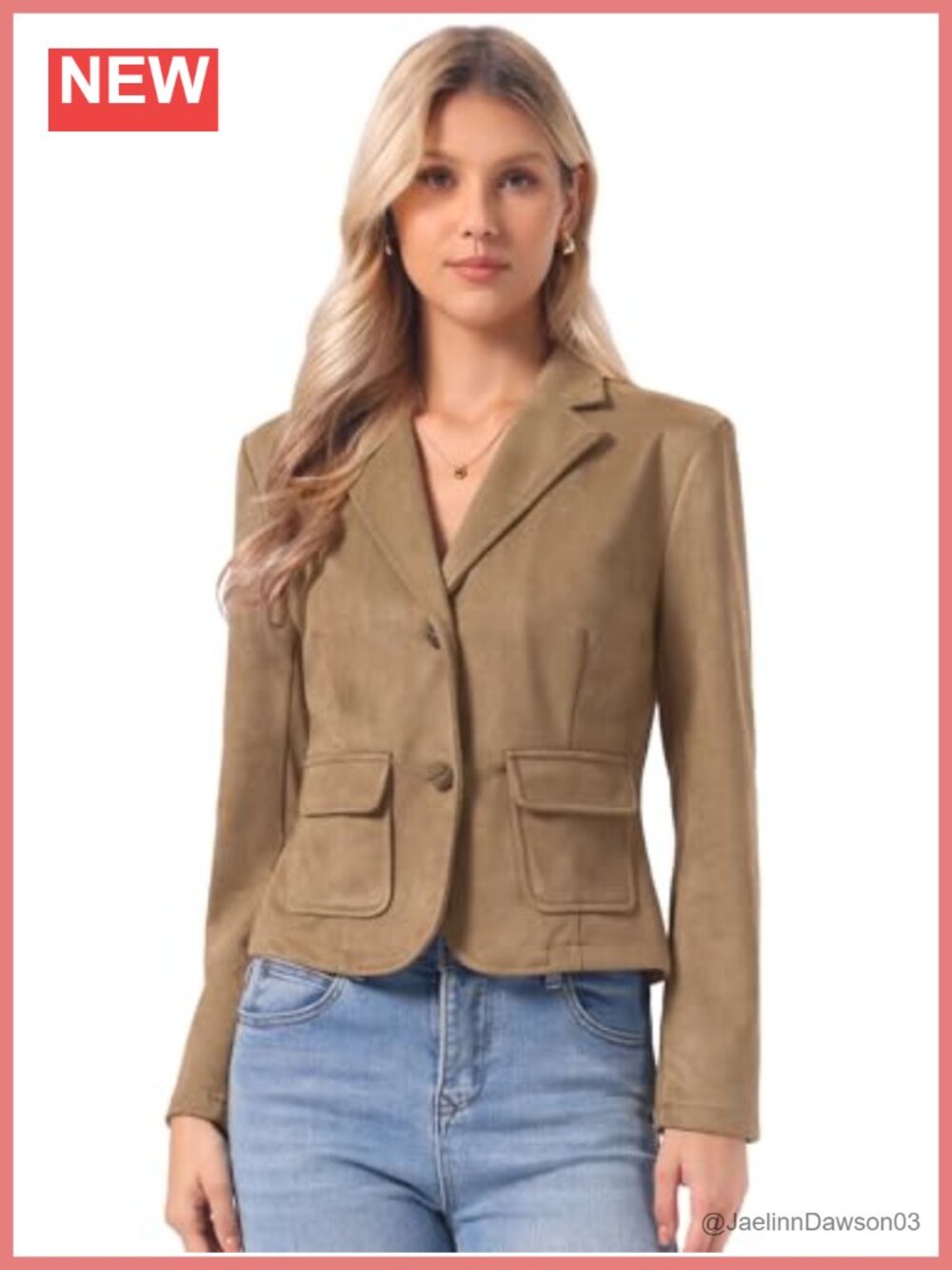 Faux Suede Notched Lapel Blazer - Button Down Short Length Jacket